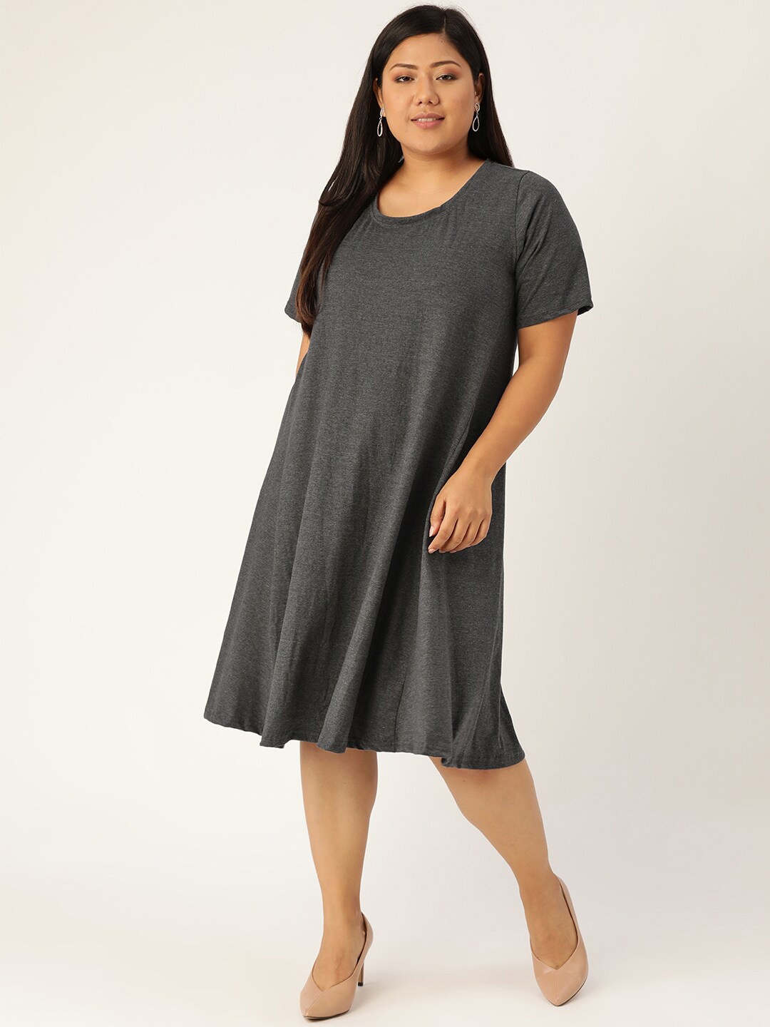 

theRebelinme Charcoal A-Line Plus Size Women's Dress