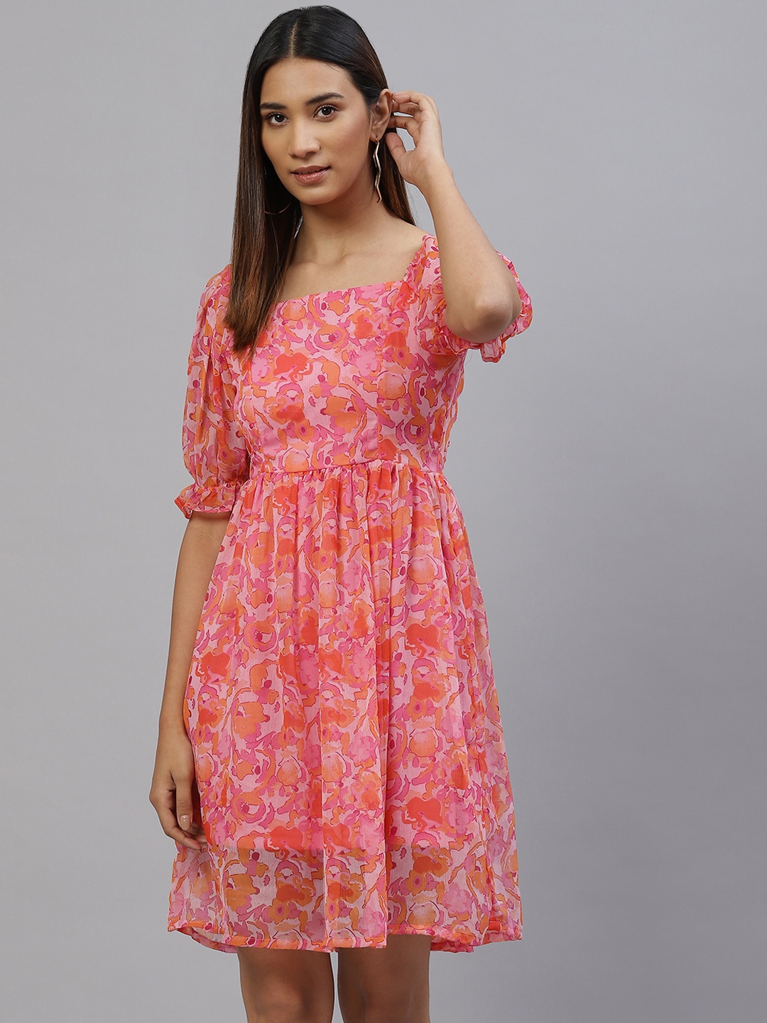 

plusS Pink Floral Print A-Line Dress