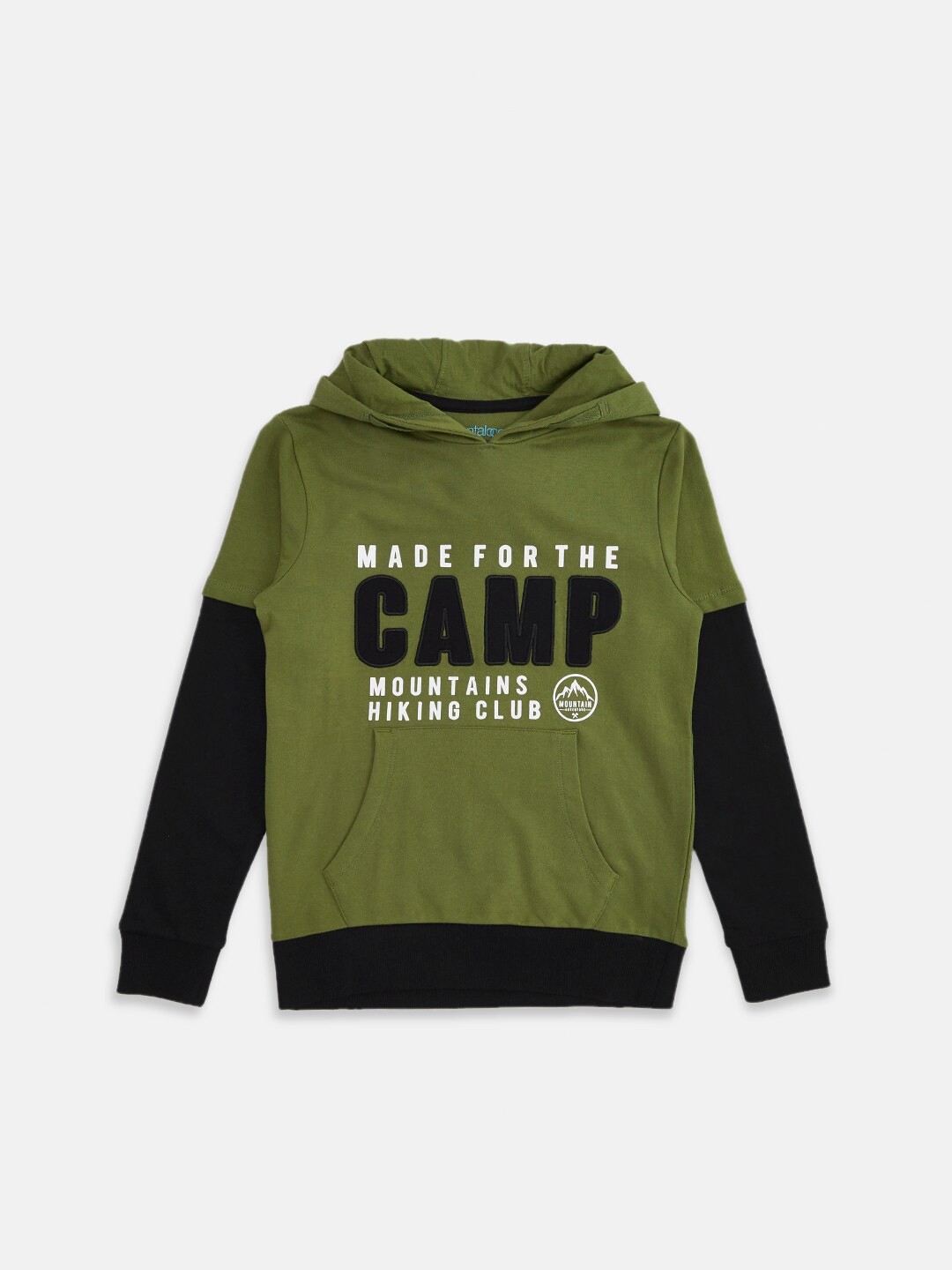 

Pantaloons Junior Boys Olive Green Printed Hooded Sweatshirt