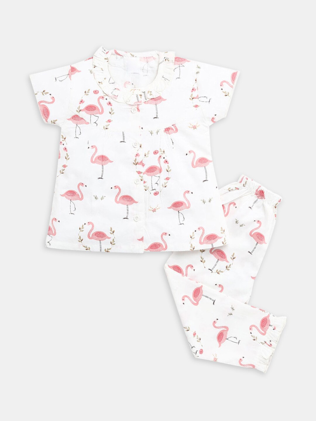 

Hopscotch Girls White Printed Night suit