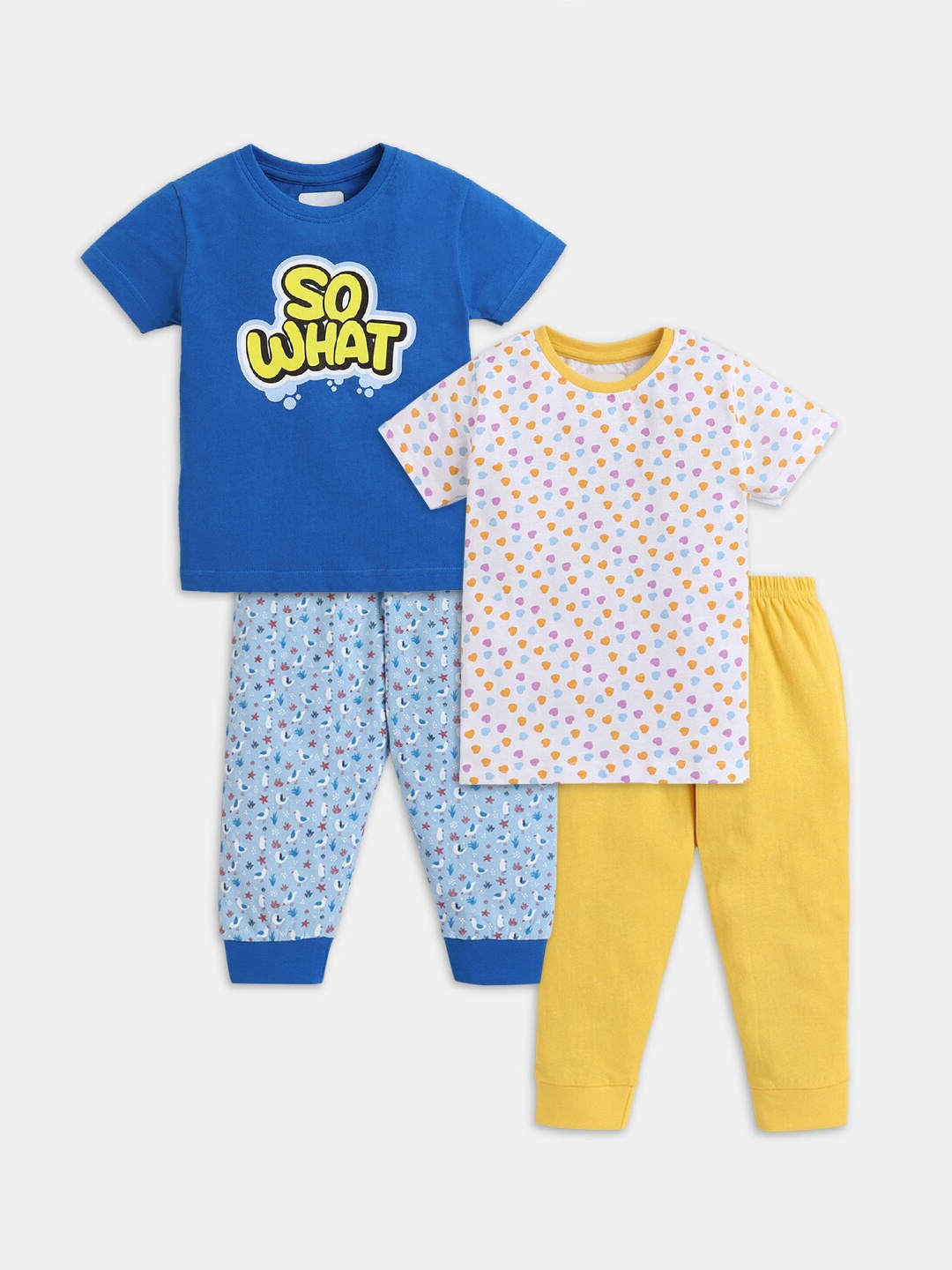 

Hopscotch Girls White & Blue Pack Of 2 Printed Night Suit