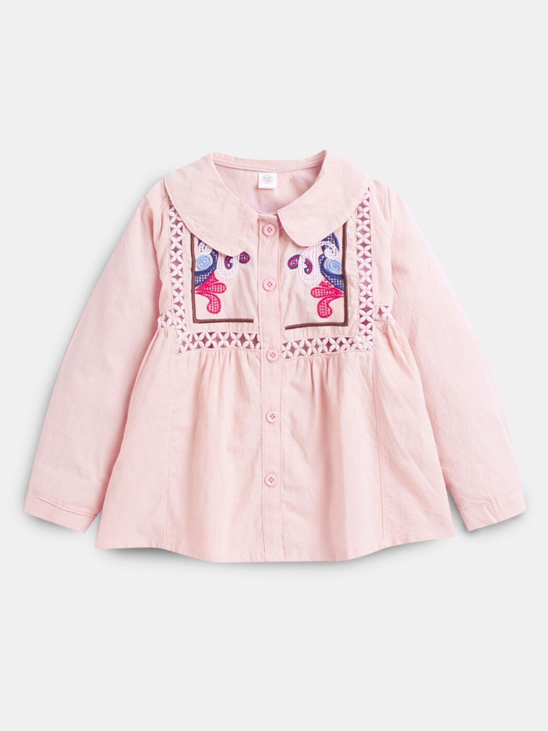 

Hopscotch Girls Pink Hopscotch Embroidered Full-Sleeve Shirt