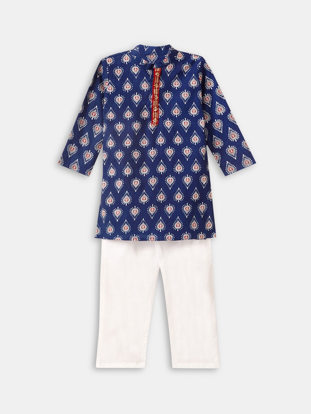 

Hopscotch Boys Blue Ethnic Motifs Printed Pure Cotton Kurta with Pyjamas