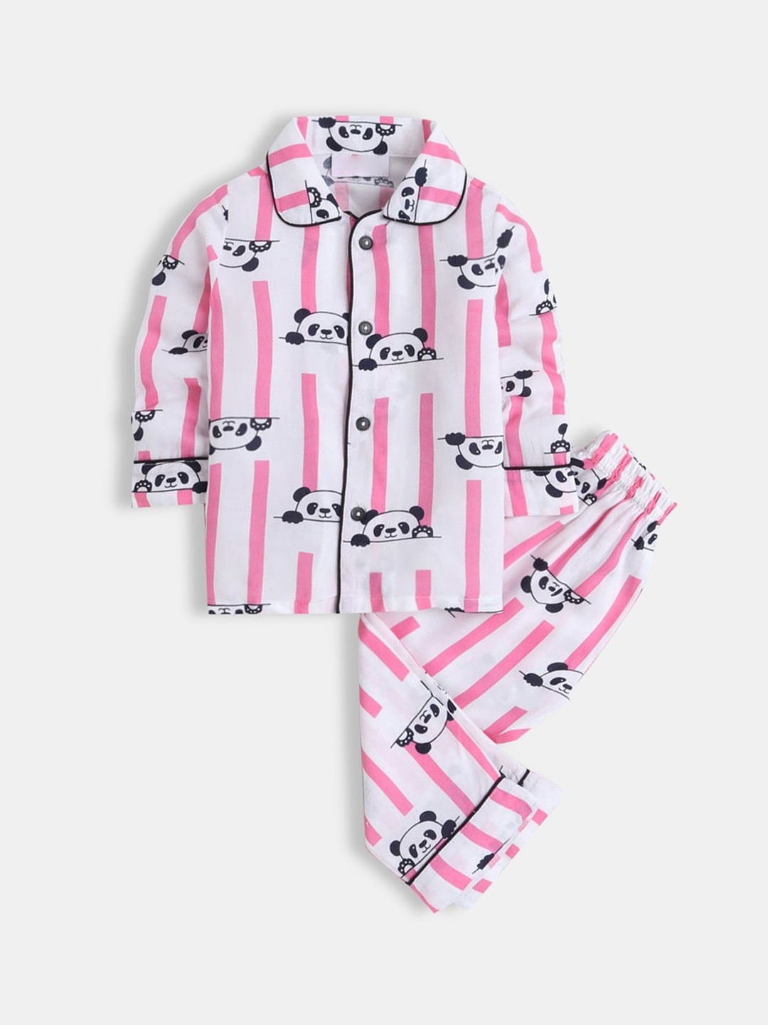 

Hopscotch Girls White & Pink Printed Night suit