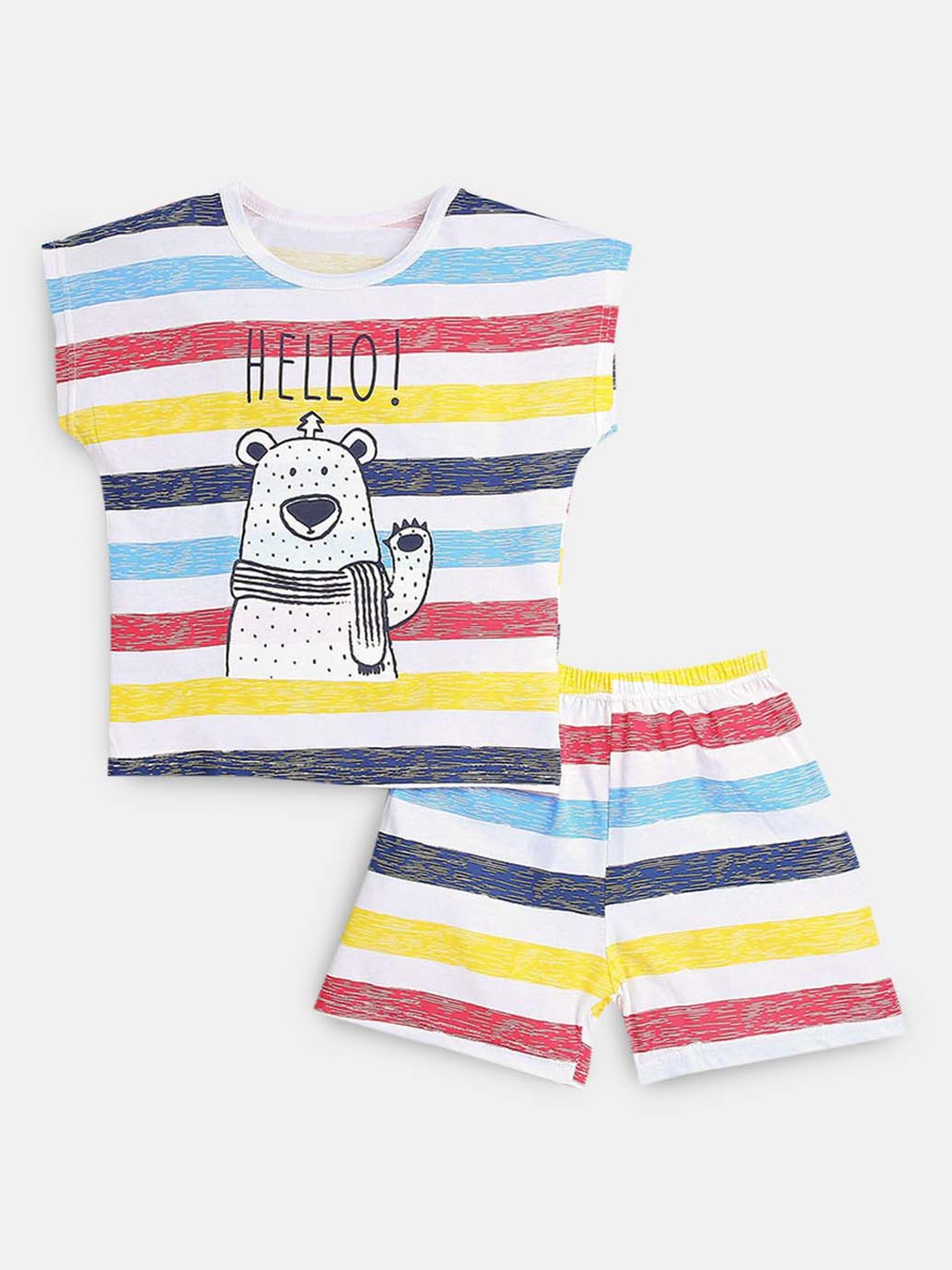 

Hopscotch Boys White & Blue Striped Printed Night suit