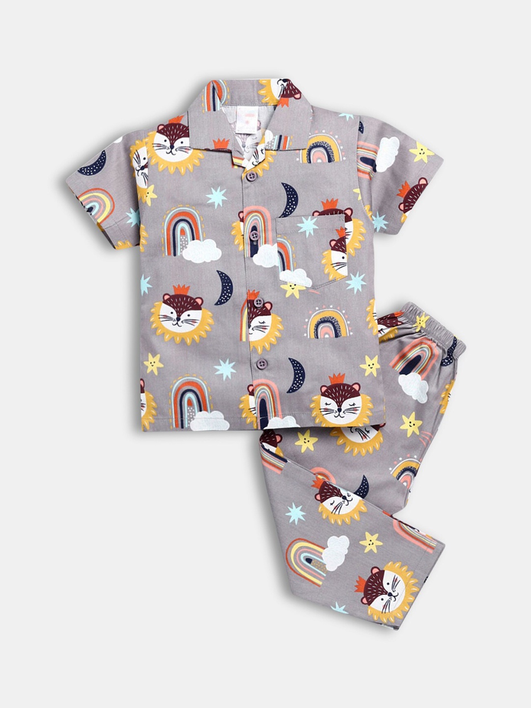 

Hopscotch Boys Grey & Red Printed Night suit