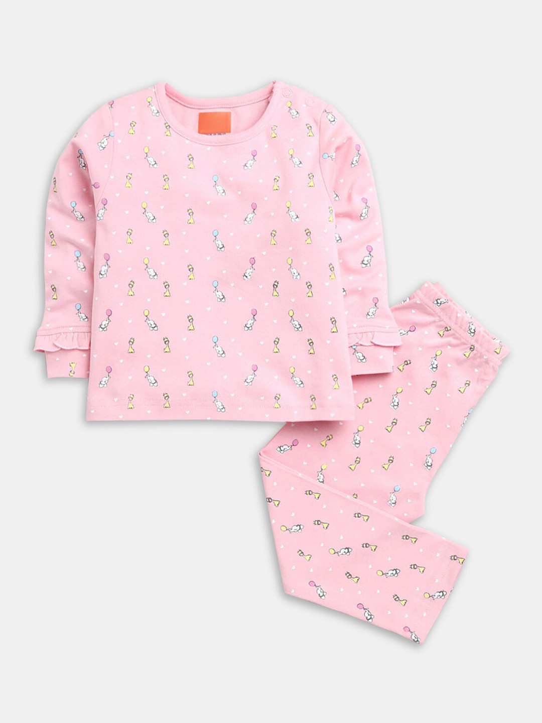 

Hopscotch Girls Pink Printed Night suit