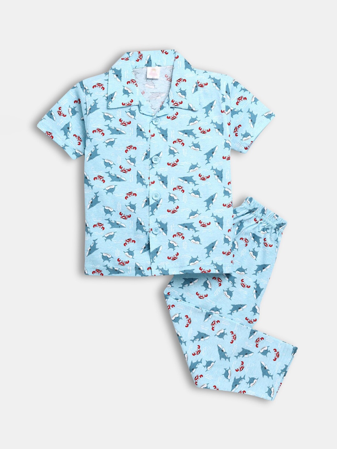 

Hopscotch Boys Blue & White Printed Night suit