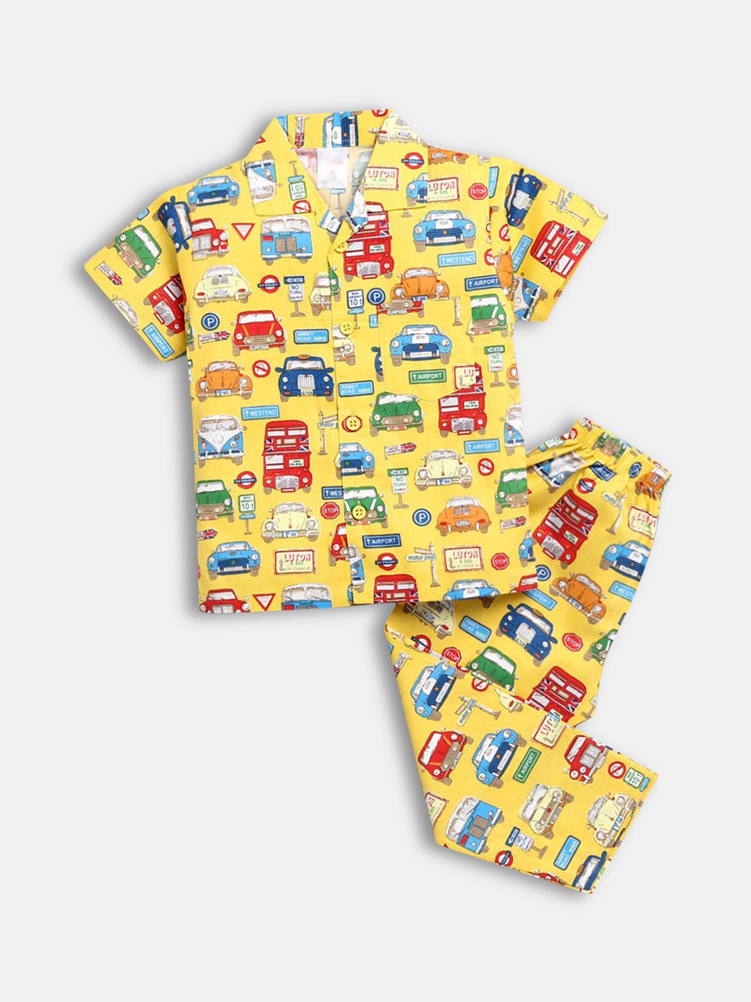 

Hopscotch Boys Yellow & Red Printed Night suit