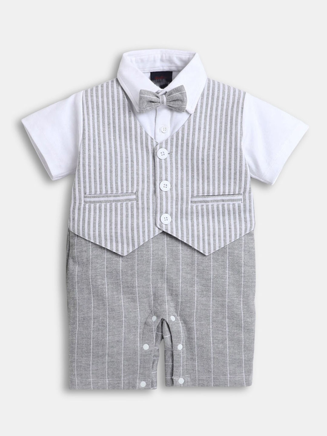

Hopscotch Kids Boys Grey Printed Pure Cotton Rompers