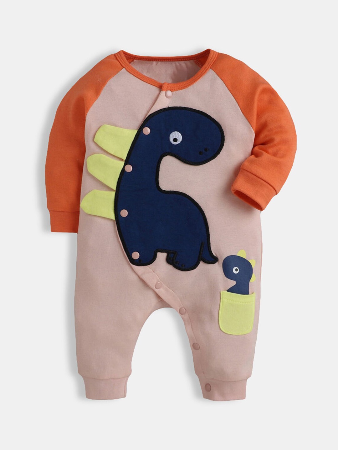 

Hopscotch Girls Peach Animal Printed Cotton Rompers