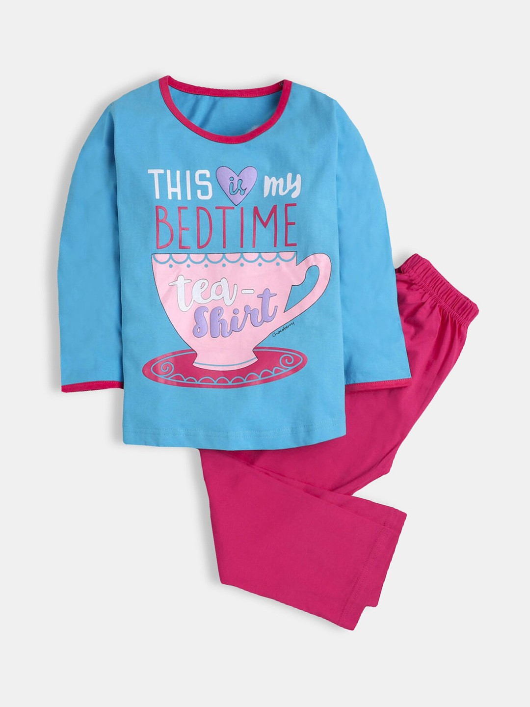 

Hopscotch Girls Blue & White Printed Night suit