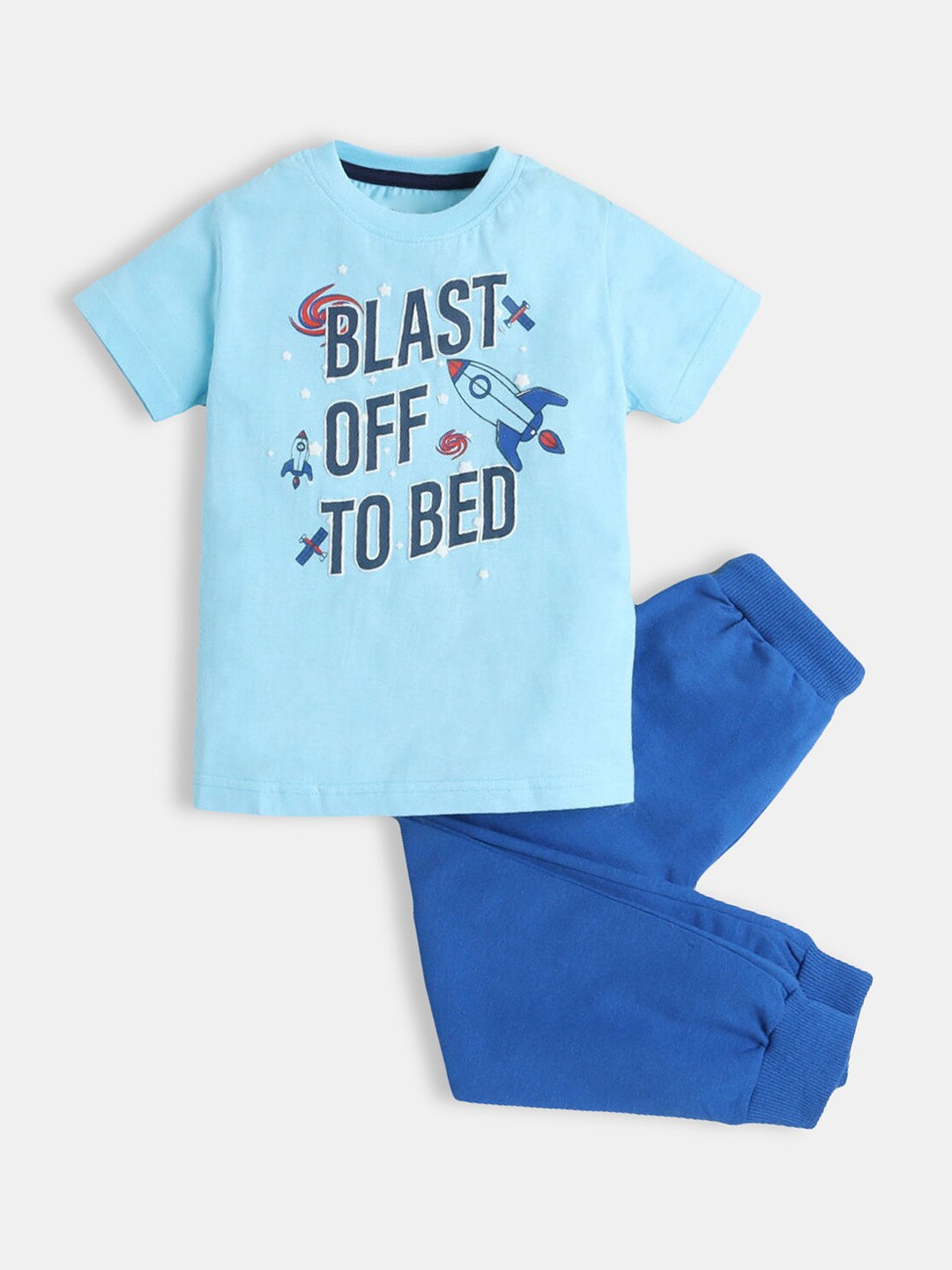 

Hopscotch Boys Blue Printed Pure Cotton Night suit