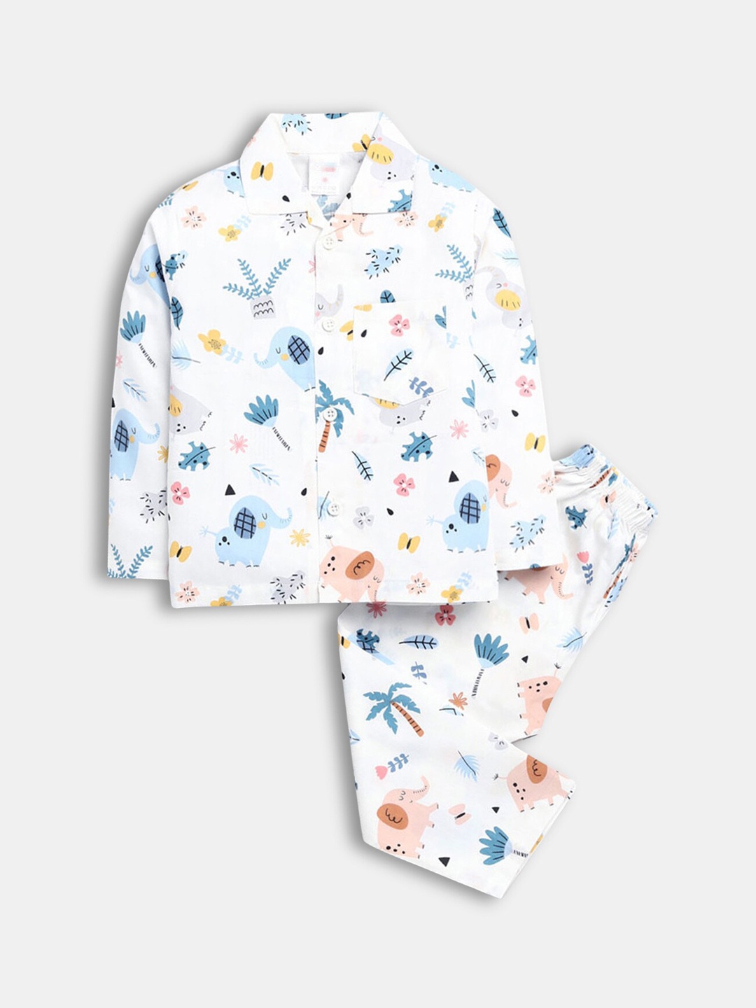 

Hopscotch Boys White & Blue Printed Night suit