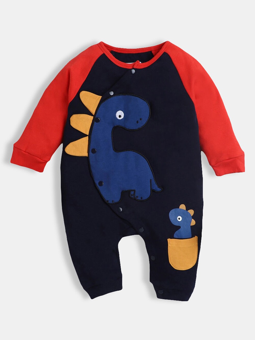 

Hopscotch Infants Boys Navy Blue & Red Animal Printed Pure Cotton Rompers