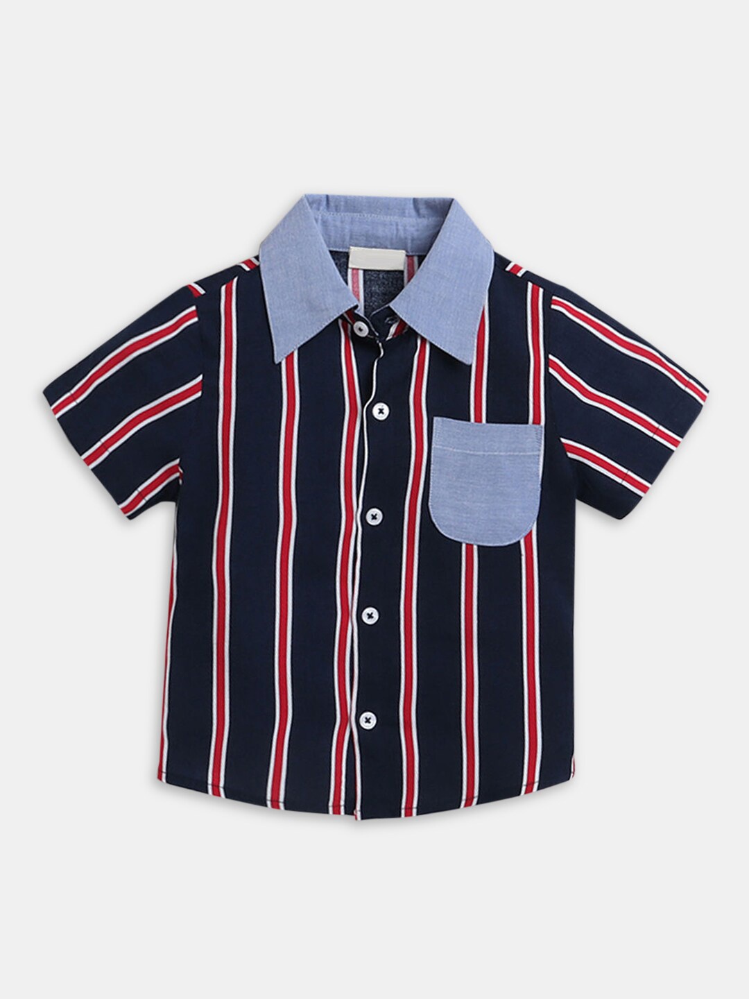 

Hopscotch Boys Navy Blue Striped Casual Shirt