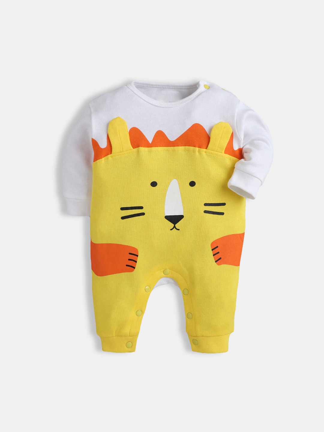 

Hopscotch Infant Boys Yellow Animal Printed Pure Cotton Rompers