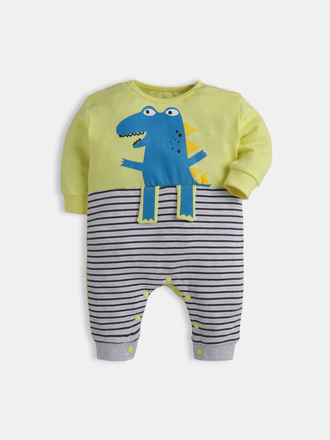 

Hopscotch Infant Boys Yellow & Black Animal Printed Pure-Cotton Rompers