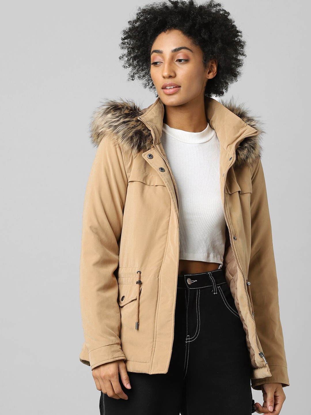 

ONLY Women Brown Solid Faux Fur Coats