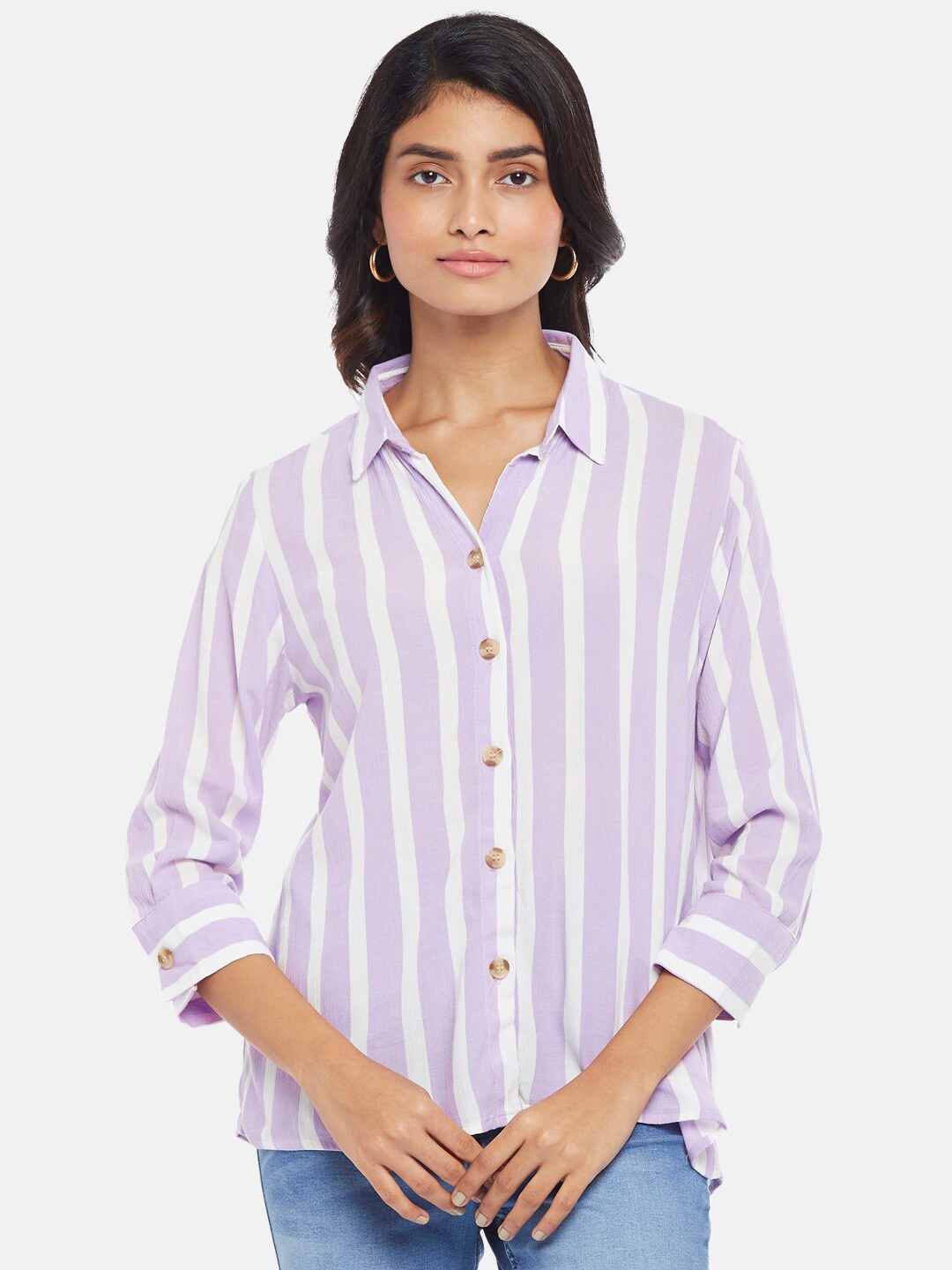 

Honey by Pantaloons Women Lavender & White Striped Shirt Style Top