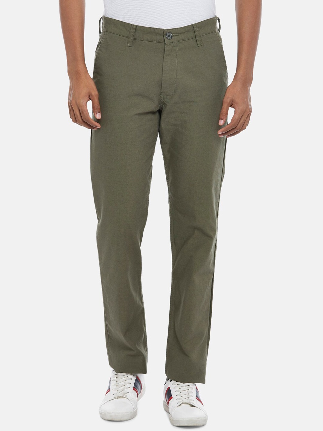 

BYFORD by Pantaloons Men Olive Green Low-Rise Trousers