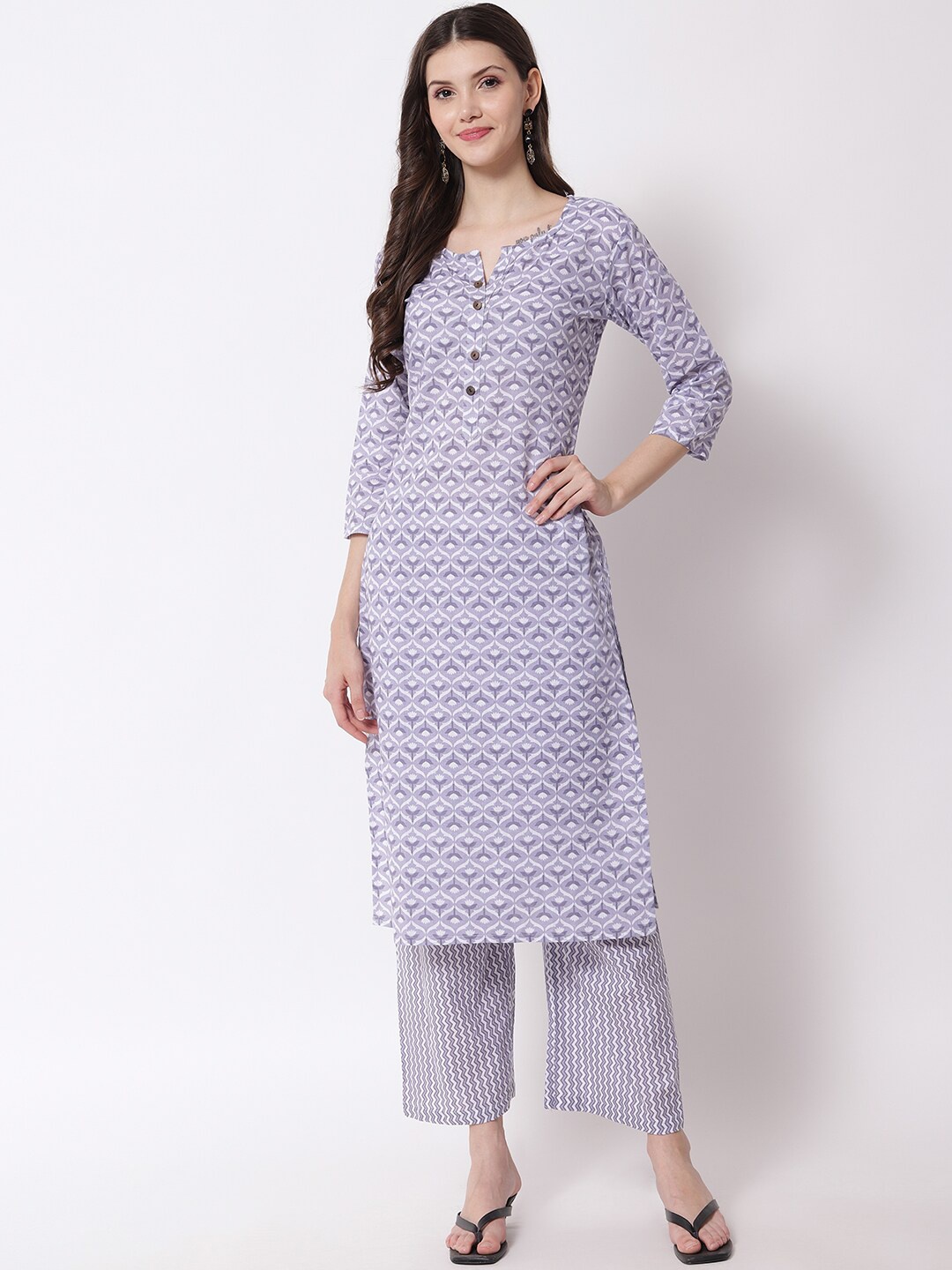 

VAANI CREATION Women Grey Ethnic Motifs Printed Pure Cotton Kurta with Palazzos