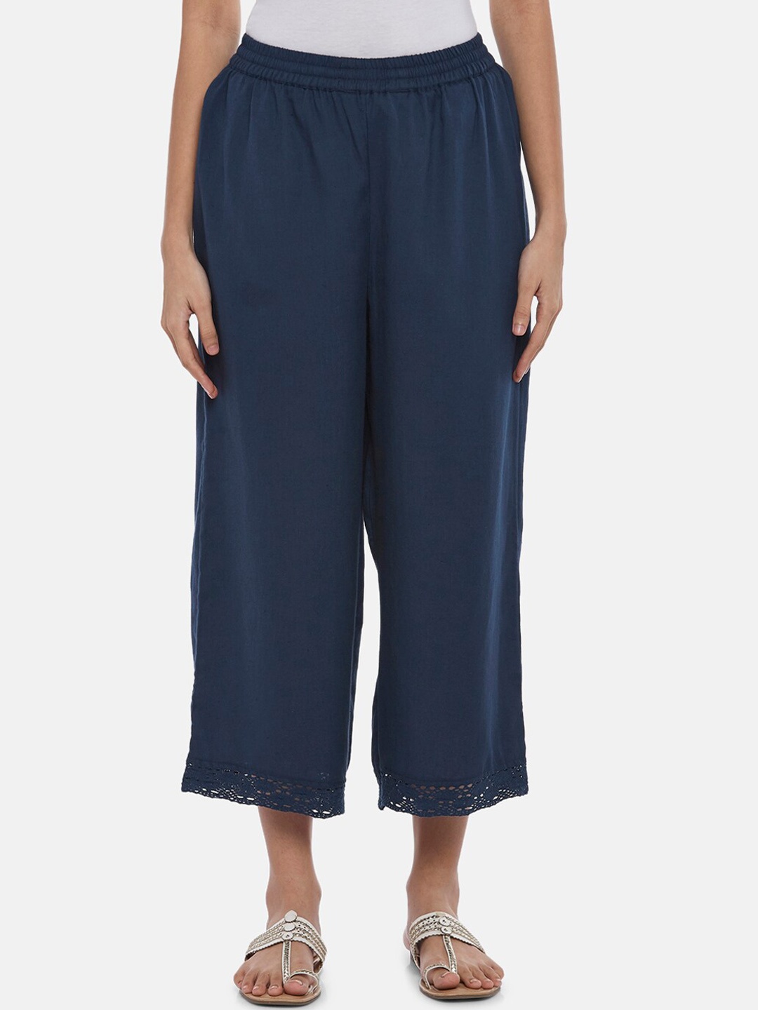 

RANGMANCH BY PANTALOONS Women Blue Pleated Culottes Trouser, Navy blue