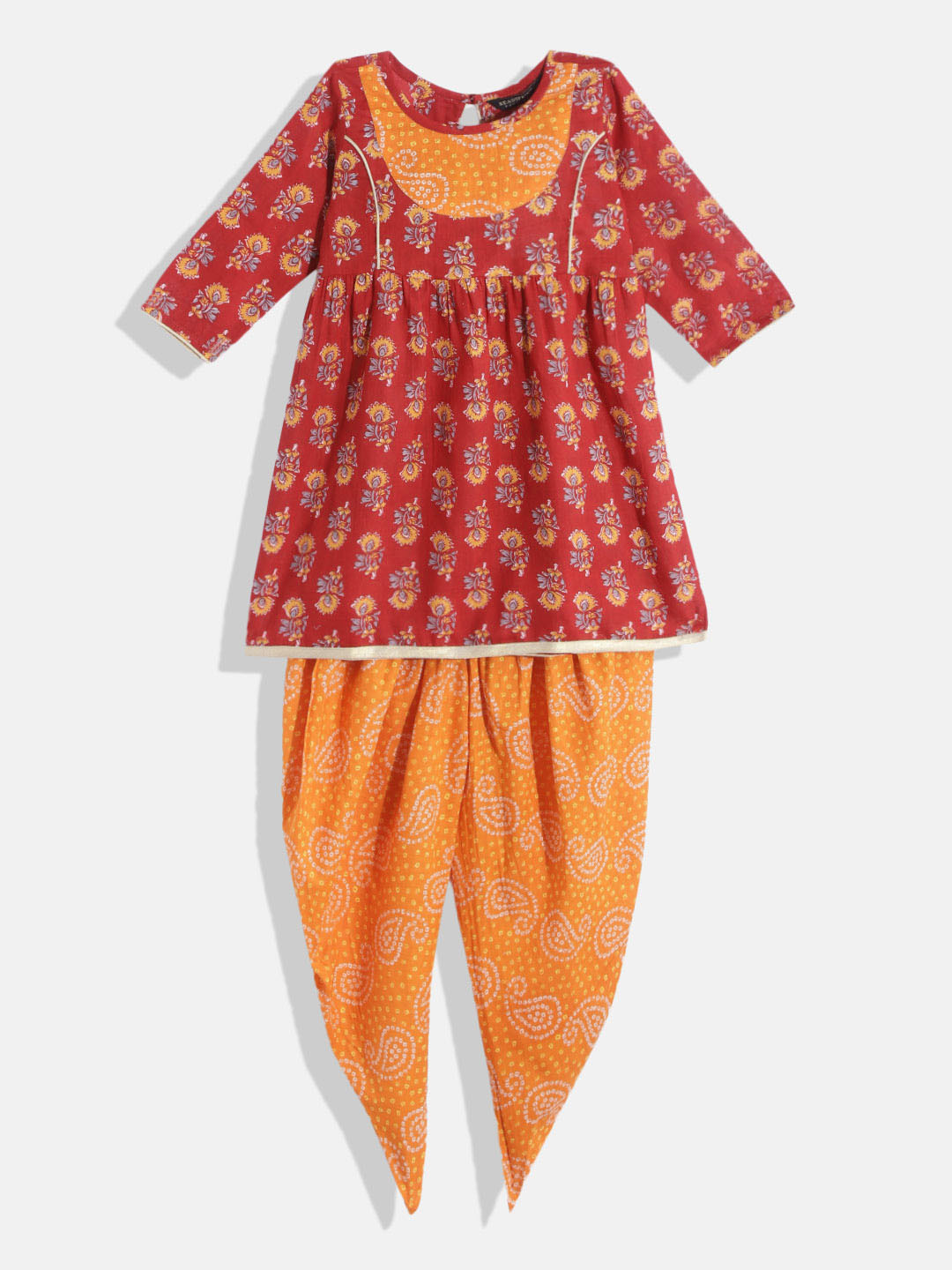 

Readiprint Fashions Girls Maroon Floral Printed Pure Cotton Kurta with Dhoti Pants