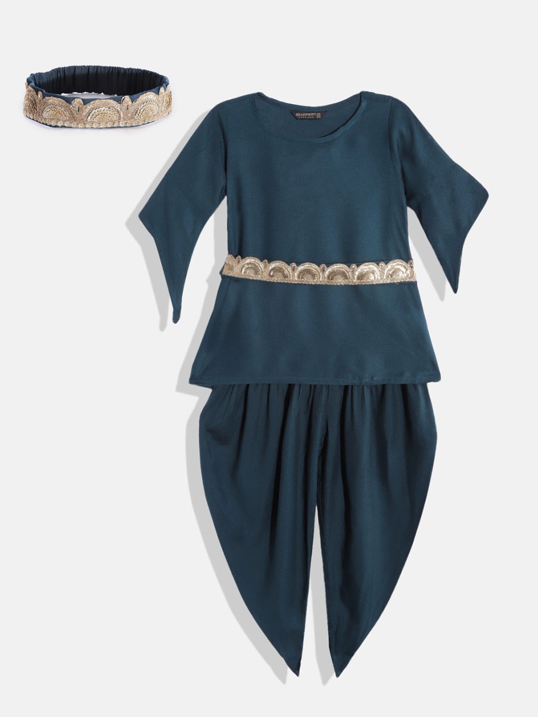

Readiprint Fashions Girls Teal Top with Dhoti Pants with Headband