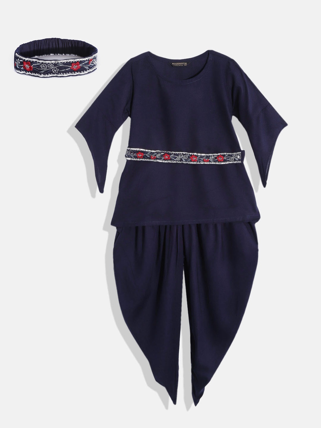 

Readiprint Fashions Girls Navy Blue Top with Dhoti Pants & Headband