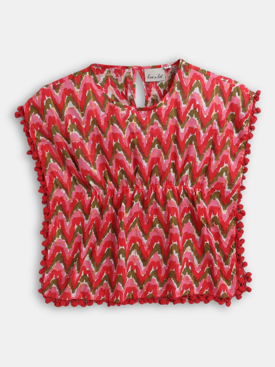 

Hopscotch Multicoloured Tropical Print Mandarin Collar Shirt Style Top, Multi