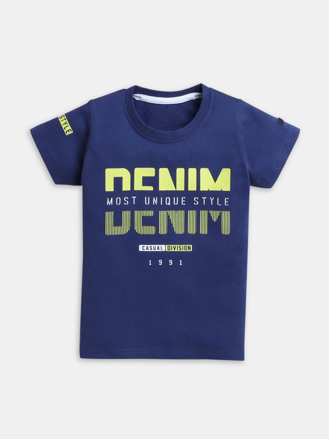 

Hopscotch Boys Navy Blue Typography Printed T-shirt