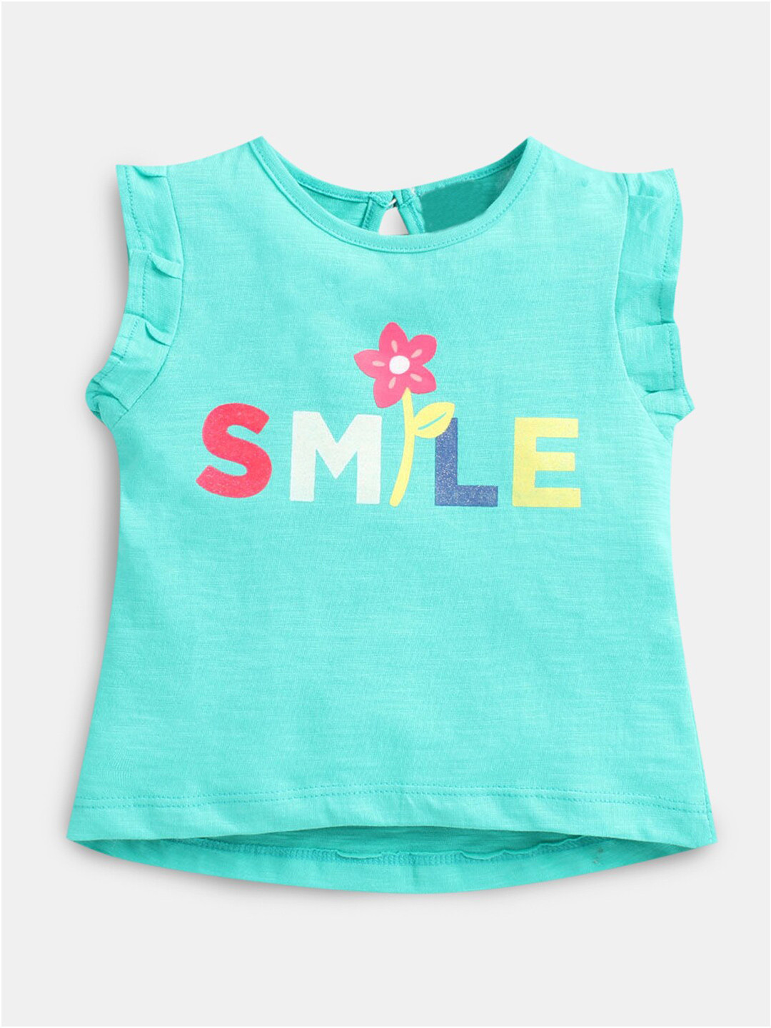 

Hopscotch Girls Green & White Typography Printed Pure Cotton T-shirt