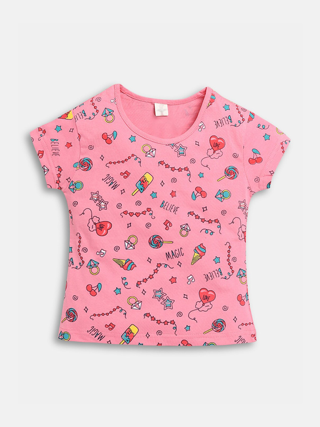 

Hopscotch Girls Pink Printed T-shirt