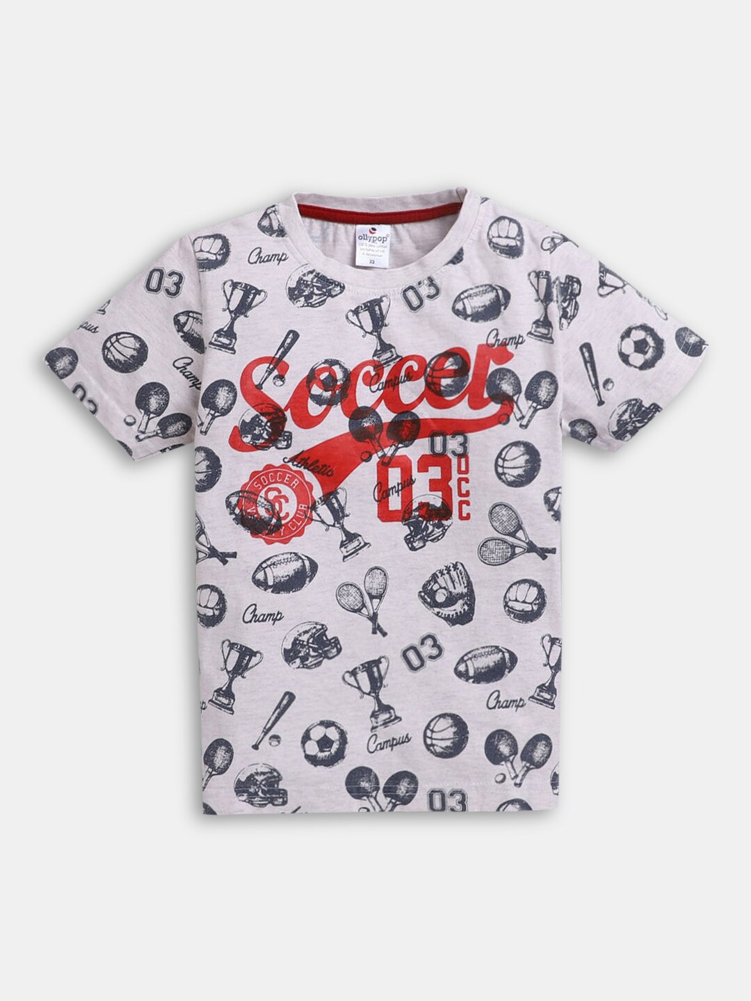 

Hopscotch Boys Regular Fit Red & Grey Printed T-shirt