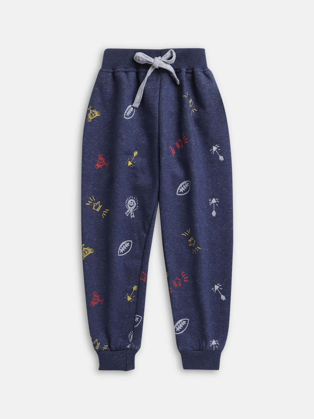 

Hopscotch Boys Navy Blue Printed Fleece Joggers
