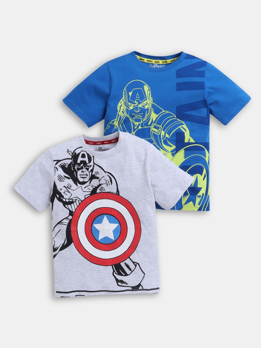 

Hopscotch Boys Pack Of 2 Blue & White Captain America Printed T-shirt