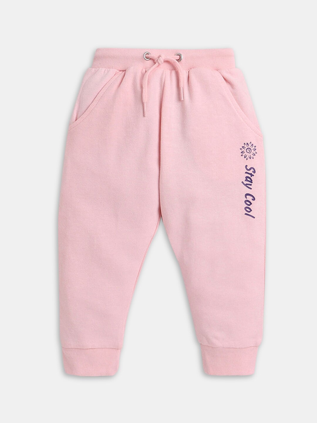 

Hopscotch Girls Pink Cotton Text Print Track Pant