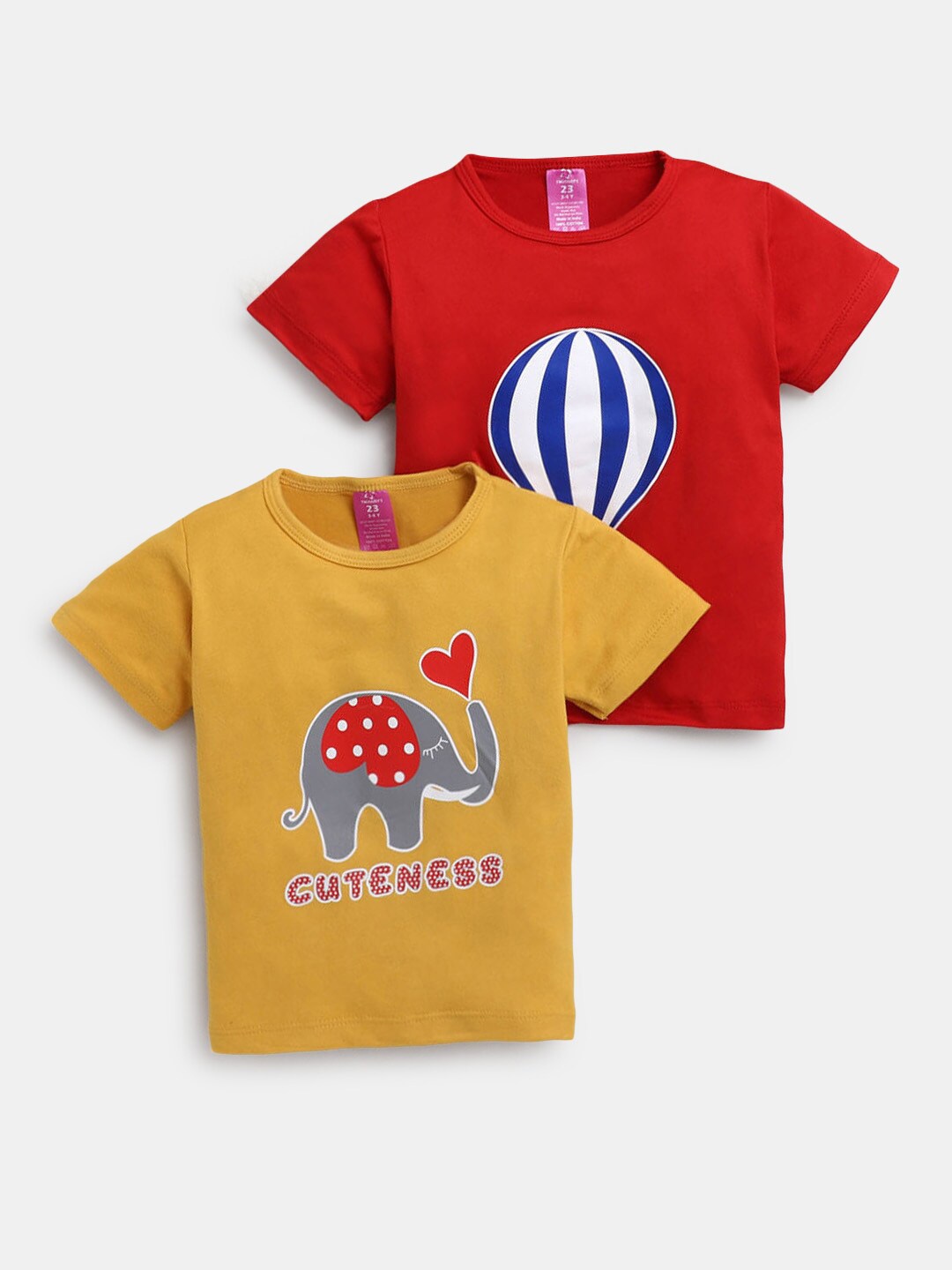

Hopscotch Girls Pack of 2 Mustard Yellow & Red Printed T-shirt