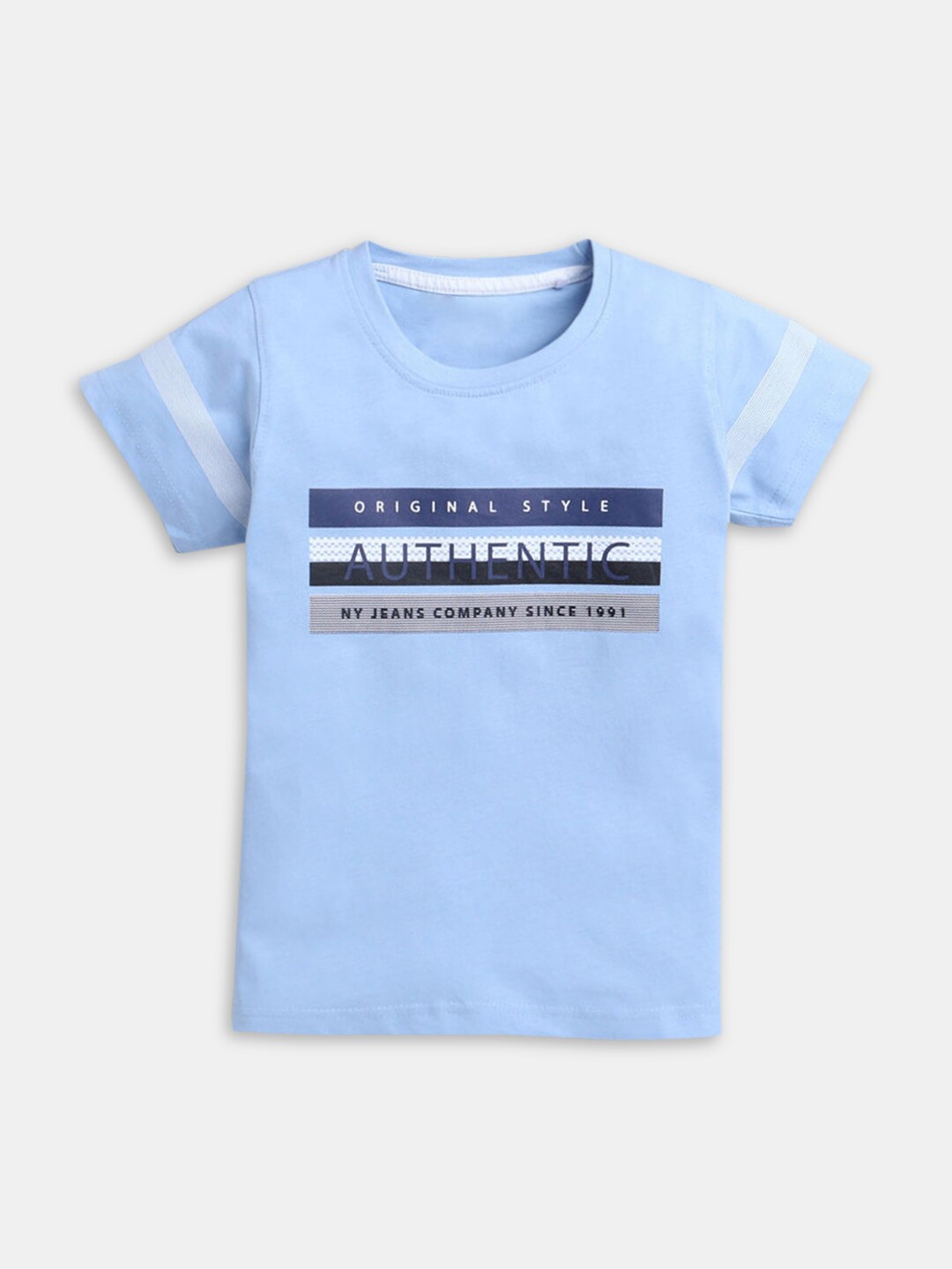 

Hopscotch Boys Blue Typography Printed T-shirt