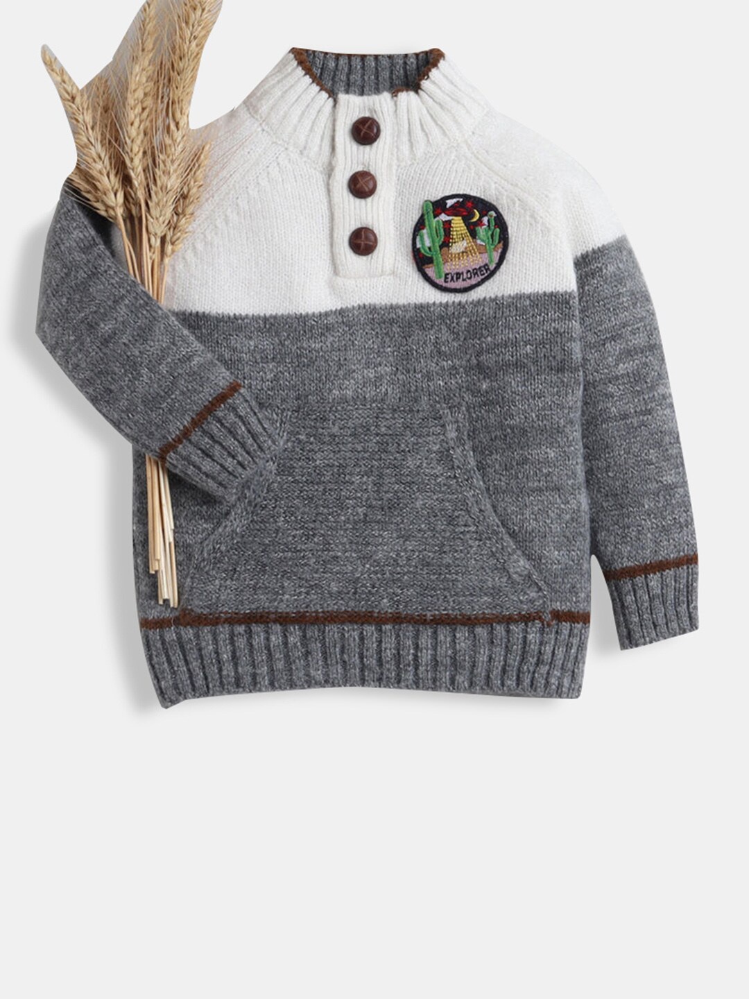

Hopscotch Boys Grey & White Colourblocked Pullover