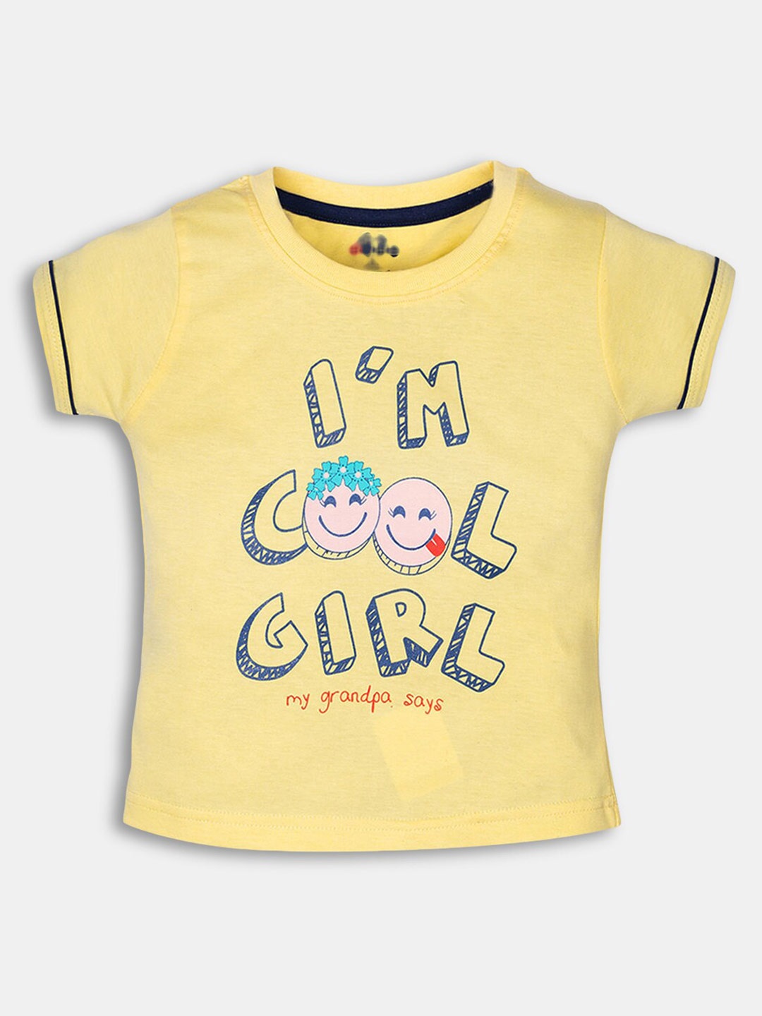 

Hopscotch Girls Yellow & Blue Printed Pure Cotton T-shirt