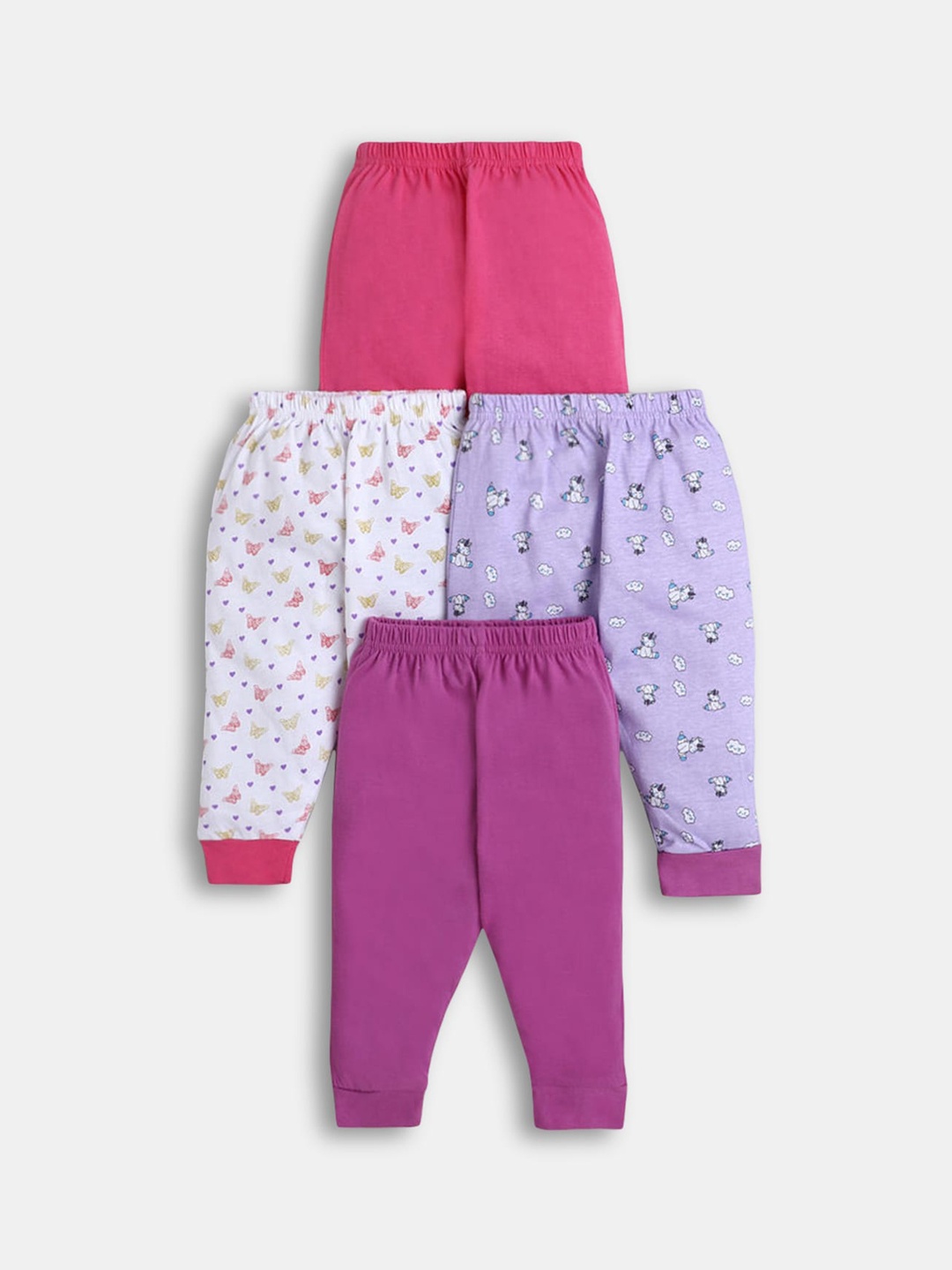 

Hopscotch Girls Set Of 4 Printed Cotton Track Pants, Pink