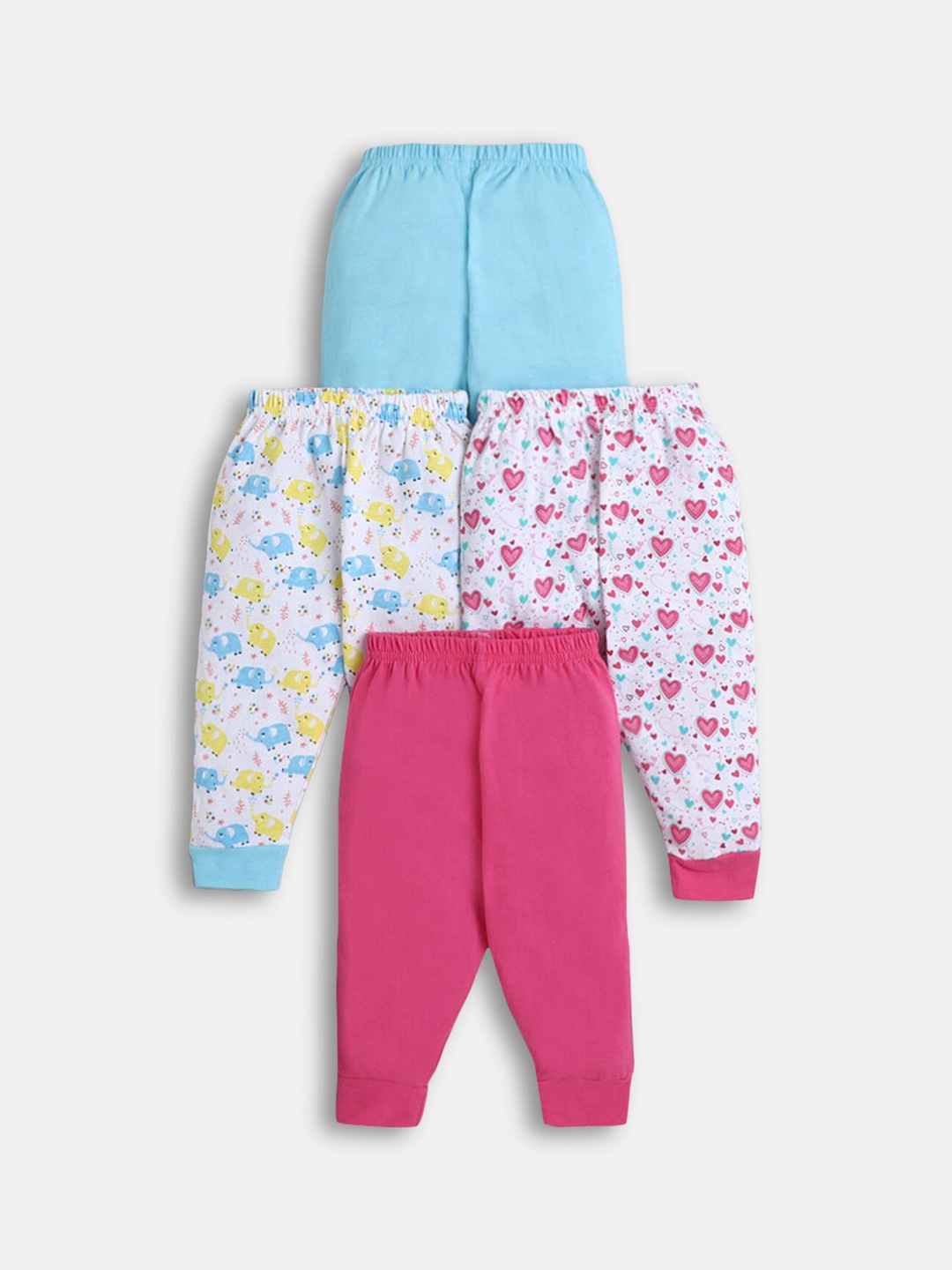 

Hopscotch Girls Set Of 4 Pink & Blue Cotton Printed Track Pants