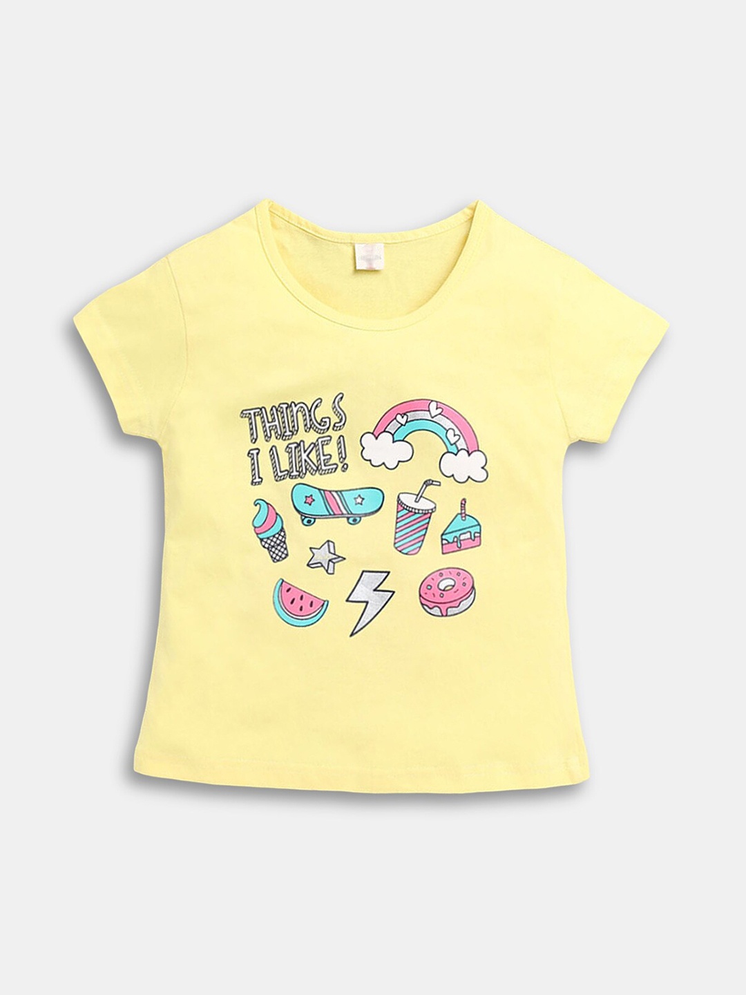 

Hopscotch Girls Yellow Printed Round Neck T-shirt