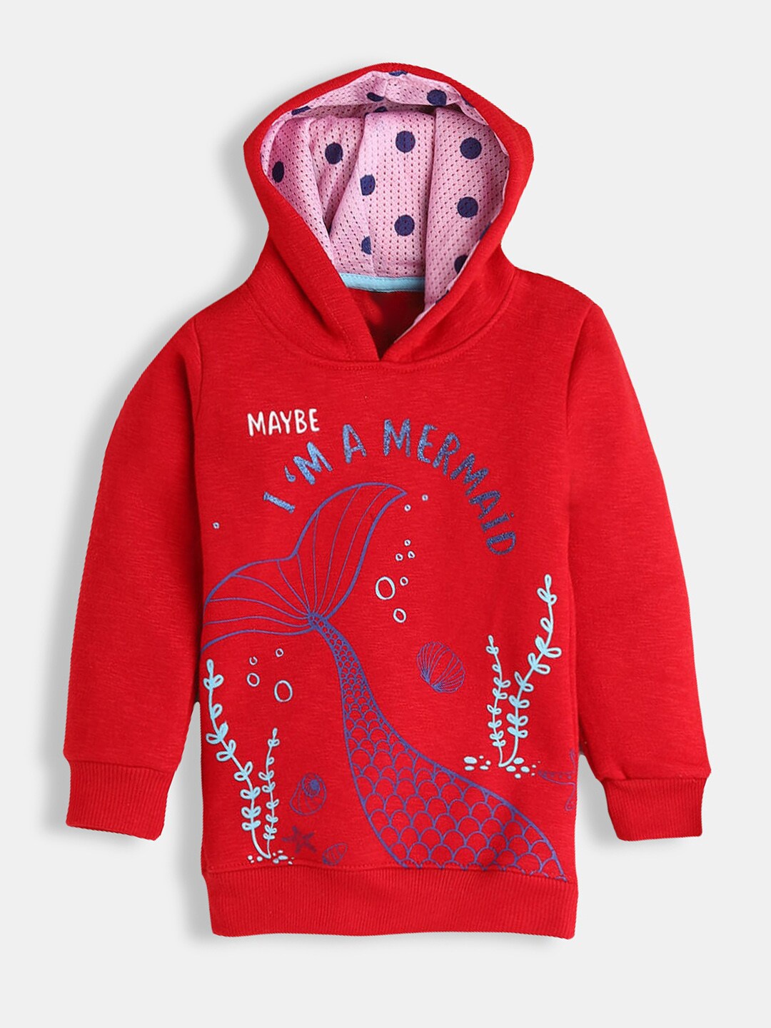

Hopscotch Girls Red Printed Hooded Pure Cotton Sweatshirt