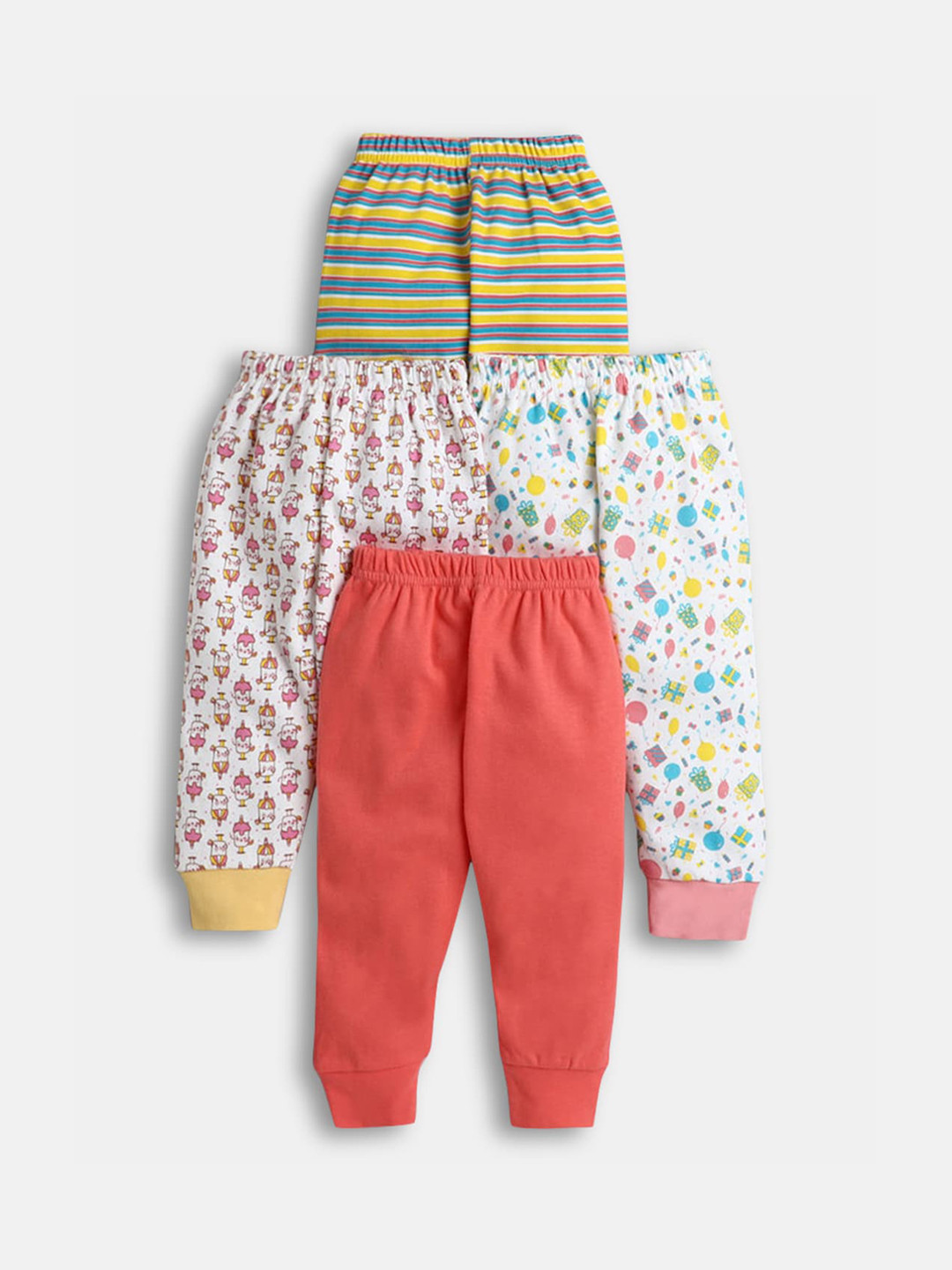 

Hopscotch Infants Girls Pack Of 4 Peach & Yellow Pure Cotton Joggers