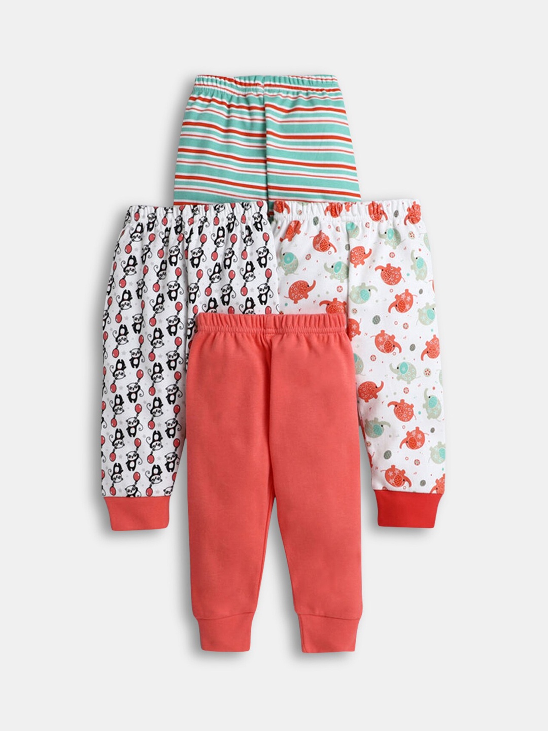 

Hopscotch Pack Of 4 Boys Coral & White Printed Pure Cotton Joggers