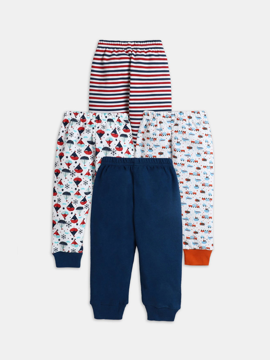 

Hopscotch Boys Blue & White Pack of 4 Printed Pure Cotton Joggers, Navy blue