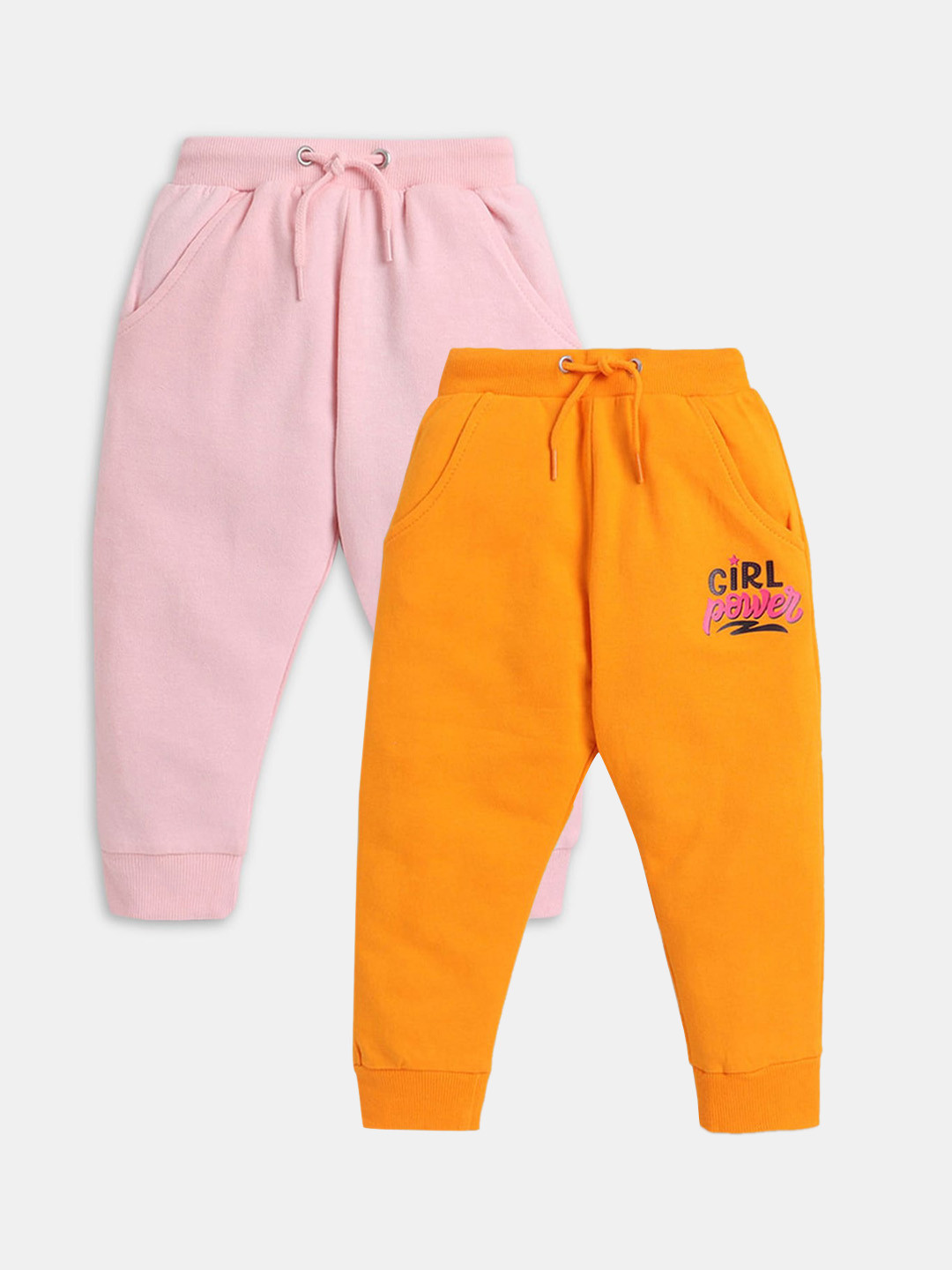 

Hopscotch Girls Pack of 2 Orange & Pink Solid Pure Cotton Joggers